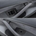 JSWAN 14pcs Carbon Fiber Car Window Glass Lift Button Trim Switch Cover for Tesla Model 3/Y Left Hand Drive Door Armrest Panel Cover Interior Modified Accessories (for New Model 3/Y, Bright Black) - Image 4