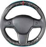 JSWAN Carbon Fiber Steering Wheel Embedded Cover for Tesla Model 3/Y Accessories Interior Modification Steering Wheel Panel Sticker (Bright Black Lower Part) - Image 7