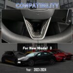 JSWAN Real Carbon Fiber Steering Wheel Panel Cover Fit for Tesla New Refreshed Model 3 2023-2024 Steering Wheel Frame Trim Cover Interior Accessories (Bright Black) - Image 6