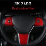JSWAN Carbon Fiber Steering Wheel Cover for Tesla Model 3 Model Y Interior Accessories Parts Steering Wheel Panel Cover Sticker (Bright Red 1 Set (NOM)) - Image 6