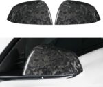 Door Mirror Covers Carbon Fiber Side Mirror Cover Caps Rearview Replacement For Tesla Model 3 Door Rearview Mirror Cover Cap Exterior Protect Accessories (Bright Forging Black 1 pair) - Image 2