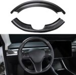JSWAN Real Carbon Fiber Steering Wheel Cover for Tesla Model 3 2017-2023 Model Y 2020-2023 Steering Wheel Trim Cover Steering Wheel Wrap Protector Interior Accessories (Matte Black Upper Part) - Image 11