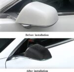 Door Mirror Covers Carbon Fiber Side Mirror Cover Caps Rearview Replacement For Tesla Model 3 Door Rearview Mirror Cover Cap Exterior Protect Accessories (Bright Forging Black 1 pair) - Image 6