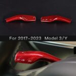JSWAN Carbon Fiber Column Shift Cover Interior Stickers for Tesla Model 3/Y Shift Knob Gear Lever Decorative Accessories Cover Shift Head Shift Head Embedded Cover (Bright Red 1 Pair) - Image 5