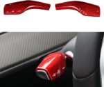 JSWAN Carbon Fiber Column Shift Cover Interior Stickers for Tesla Model 3/Y Shift Knob Gear Lever Decorative Accessories Cover Shift Head Shift Head Embedded Cover (Bright Red 1 Pair) - Image 2