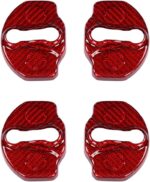 JSWAN Carbon Fiber Car Door Lock Cover for Model 3 Model Y Car Door Latches Covers Door Stopper Covers Protectors Door Guard Lock Sticker (Bright Red 4pcs)