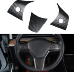 JSWAN Carbon Fiber Interior Steering Wheel Cover Trim Wrap with Marked for Tesla Model 3 Model Y Interior Accessories Compatible Steering Wheel Panel Decorative Sticker (Matte Black 1 Set) - Image 3