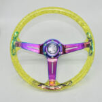 Racing Acrylic Steering Wheel - 350MM 14 Inch Modified Car Competition Transparent Bubble Blue Baked Chrome Color Spokes - One Piece - Image 18