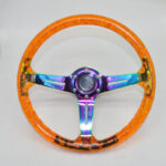 Racing Acrylic Steering Wheel - 350MM 14 Inch Modified Car Competition Transparent Bubble Blue Baked Chrome Color Spokes - One Piece - Image 16