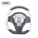 100% Real Carbon Fiber Black Steering Wheel with White Stitching and Perforations - For Tesla Model 3 Y - Modification - Image 5