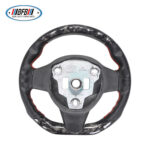 100% Real Carbon Fiber Steering Wheel Modification - For Tesla Model 3/Y - Black Perforated Leather Red Stitching Marble Forged Pattern - Image 4