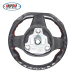 100% Real Carbon Fiber Matte Black Perforated Steering Wheel Cover - For Tesla Model 3 Y - Red Leather Stitching Modification - Image 5