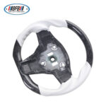 100% Real Carbon Fiber Forged White Steering Wheel with White Stitching - For Tesla Model Y - Image 4