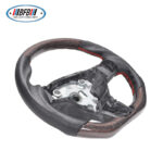 100% Real Carbon Fiber Red Glossy Black Perforated Steering Wheel Cover - For Tesla Model 3 Y - Red Leather Stitching Modification - Image 5