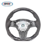 100% Real Carbon Fiber Steering Wheel Modification - For Tesla Model 3/Y - Black Suede Leather White Stitching Marble Forged Pattern