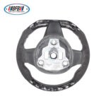 100% Real Carbon Fiber Steering Wheel Modification - For Tesla Model 3/Y - Black Suede Leather White Stitching Marble Forged Pattern - Image 5