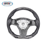 100% Real Carbon Fiber Steering Wheel Modification - For Tesla Model 3/Y - Black No-Hole Leather Black Stitching Marble Forged Pattern - Image 6