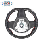 100% Real Carbon Fiber Glossy Black Perforated Steering Wheel Cover - For Tesla Model 3 Y - Red Leather Stitching Modification - Image 4