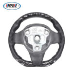 100% Real Carbon Fiber Steering Wheel Modification - For Tesla Model 3/Y - Black No-Hole Leather Black Stitching Marble Forged Pattern - Image 3