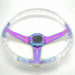 Racing Acrylic Steering Wheel - 350MM 14 Inch Modified Car Competition Transparent Bubble Blue Baked Chrome Color Spokes - One Piece - Image 7