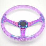 Racing Acrylic Steering Wheel - 350MM 14 Inch Modified Car Competition Transparent Bubble Blue Baked Chrome Color Spokes - One Piece - Image 9