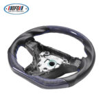 100% Real Carbon Fiber Blue Glossy Black Perforated Steering Wheel Cover - For Tesla Model 3 Y - Blue Leather Stitching Modification - Image 3