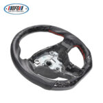 100% Real Carbon Fiber Steering Wheel Modification - For Tesla Model 3/Y - Black Perforated Leather Red Stitching Marble Forged Pattern - Image 2