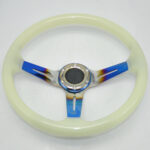 Acrylic Glow-in-the-Dark Steering Wheel - 350MM 14 Inch 6 Hole Universal Blue Baked Chrome Color Spokes - One Piece - Image 6