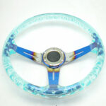 Racing Acrylic Steering Wheel - 350MM 14 Inch Modified Car Competition Transparent Bubble Blue Baked Chrome Color Spokes - One Piece - Image 12