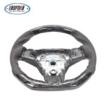 100% Real Carbon Fiber Steering Wheel Modification - For Tesla Model 3/Y - Black Perforated Leather Brown Stitching Marble Forged Pattern - Image 2
