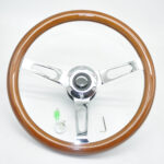 Classic Vintage Car Steering Wheel - 350MM 14 Inch 6 Hole Universal Brown Stainless Steel Spokes Bright Chrome Wood - One Piece - Image 2