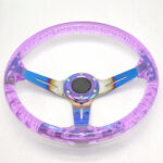 Racing Acrylic Steering Wheel - 350MM 14 Inch Modified Car Competition Transparent Bubble Blue Baked Chrome Color Spokes - One Piece - Image 8