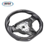 100% Real Carbon Fiber Glossy Black No-Hole Steering Wheel Cover - For Tesla Model 3 Y - Black Leather Stitching Modification - Image 3