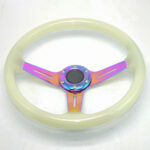 Acrylic Glow-in-the-Dark Steering Wheel - 350MM 14 Inch 6 Hole Universal Blue Baked Chrome Color Spokes - One Piece - Image 5