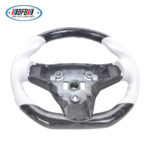 100% Real Carbon Fiber Forged White Steering Wheel with White Stitching - For Tesla Model Y - Image 6