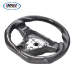 100% Real Carbon Fiber Glossy Black No-Hole Steering Wheel Cover - For Tesla Model 3 Y - Black Leather Stitching Modification - Image 4