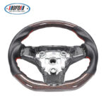 100% Real Carbon Fiber Red Glossy Black Perforated Steering Wheel Cover - For Tesla Model 3 Y - Red Leather Stitching Modification - Image 2