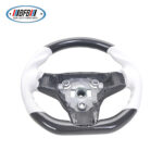 100% Real Carbon Fiber Black Steering Wheel with White Stitching and No Holes - For Tesla Model 3 Y - Modification - Image 4