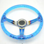 Racing Acrylic Steering Wheel - 350MM 14 Inch Modified Car Competition Transparent Bubble Blue Baked Chrome Color Spokes - One Piece - Image 10