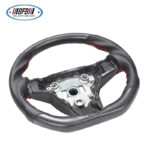 100% Real Carbon Fiber Matte Black No-Hole Steering Wheel Cover - For Tesla Model 3 Y - Red Leather Stitching Modification - Image 3