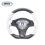 100% Real Carbon Fiber Black Steering Wheel with White Stitching and No Holes - For Tesla Model 3 Y - Modification - Image 6