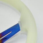 Acrylic Glow-in-the-Dark Steering Wheel - 350MM 14 Inch 6 Hole Universal Blue Baked Chrome Color Spokes - One Piece - Image 2