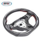 100% Real Carbon Fiber Matte Black Perforated Steering Wheel Cover - For Tesla Model 3 Y - Red Leather Stitching Modification - Image 2