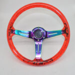 Racing Acrylic Steering Wheel - 350MM 14 Inch Modified Car Competition Transparent Bubble Blue Baked Chrome Color Spokes - One Piece - Image 17