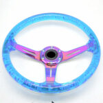 Racing Acrylic Steering Wheel - 350MM 14 Inch Modified Car Competition Transparent Bubble Blue Baked Chrome Color Spokes - One Piece - Image 11