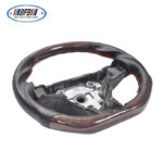 100% Real Carbon Fiber Red Glossy Black Perforated Steering Wheel Cover - For Tesla Model 3 Y - Red Leather Stitching Modification - Image 3