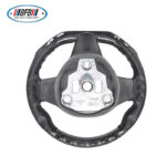 100% Real Carbon Fiber Glossy Black Perforated Steering Wheel Cover - For Tesla Model 3 Y - Black Leather Stitching Modification - Image 5