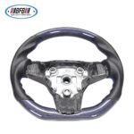 100% Real Carbon Fiber Blue Glossy Black Perforated Steering Wheel Cover - For Tesla Model 3 Y - Blue Leather Stitching Modification - Image 6