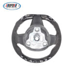 100% Real Carbon Fiber Steering Wheel Modification - For Tesla Model 3/Y - Black Perforated Leather Brown Stitching Marble Forged Pattern - Image 5