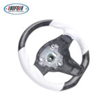 100% Real Carbon Fiber Forged White Steering Wheel with White Stitching - For Tesla Model Y - Image 3